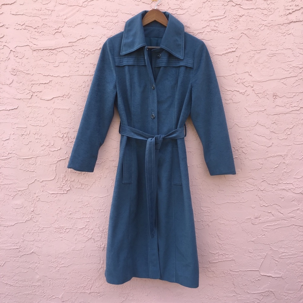 Vintage Aquamates Long Blue Trench Coat Size Medium